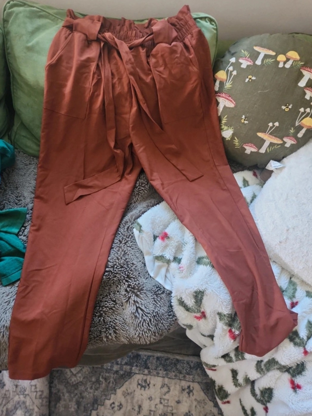 Grace Karin High-Waist Paperbag Trousers in Rust